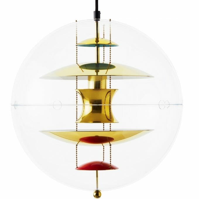 The VP Globe Brass pendant luminaire from Verner Panton. The pendant luminaire is built today by Verpan from Denmark.