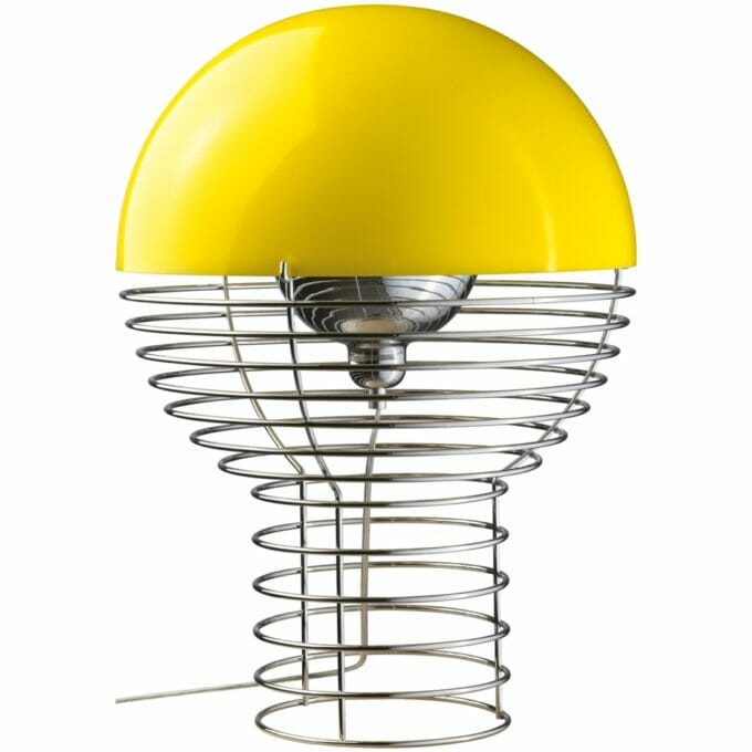 The Wire table lamp in large and in yellow by designer Verner Panton. Today, the table lamp is made by Verpan from Denmark.